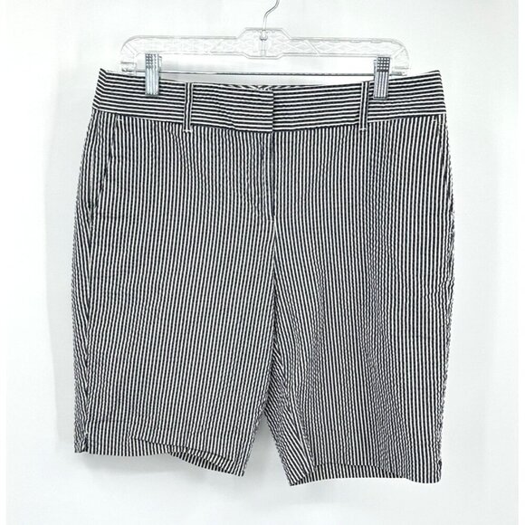 ANN TAYLOR devin fit shorts bermuda walking seersucker striped cotton gray 10 - Picture 1 of 6